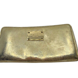 Michael Kors Gold MK Monogram Zip Around Wallet